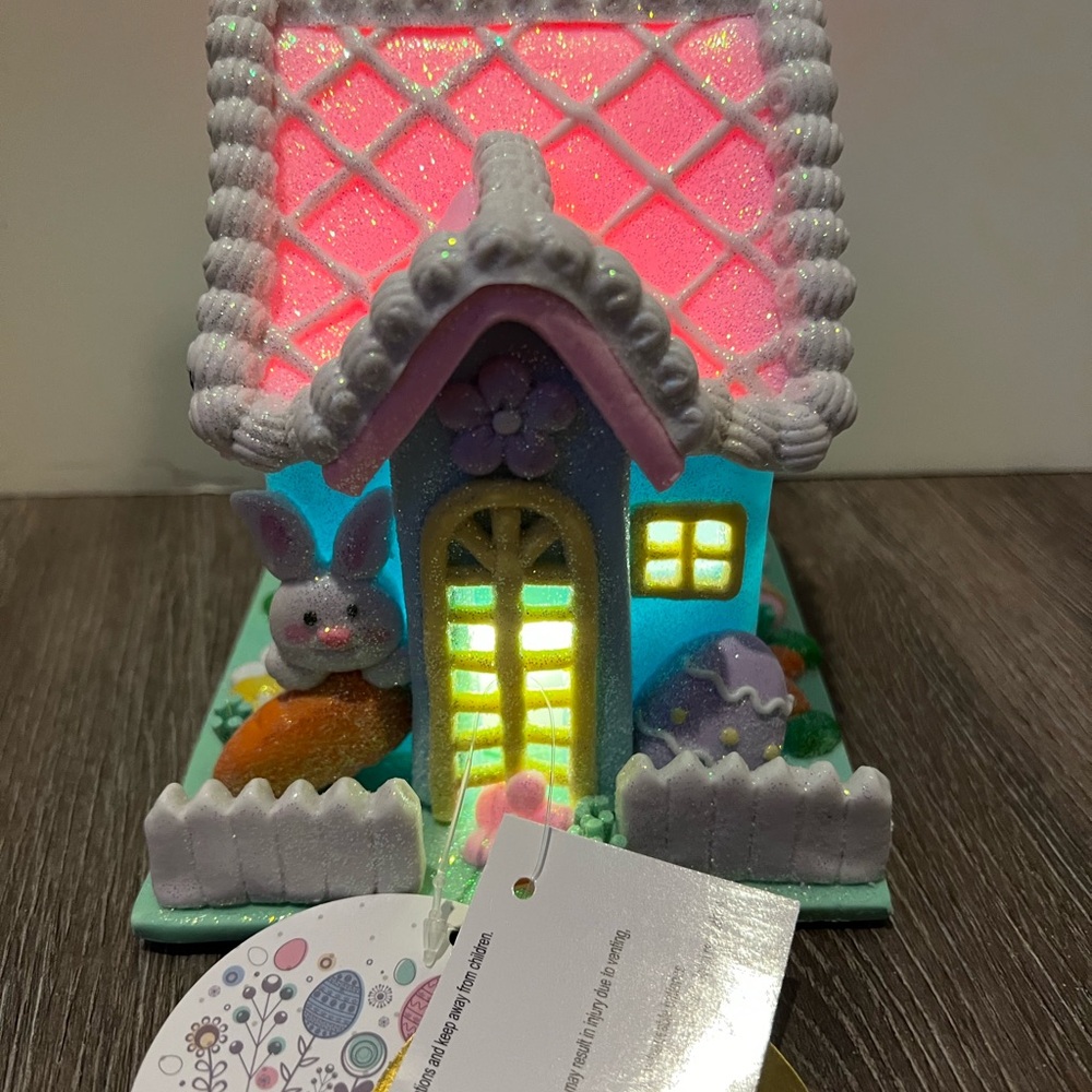 Colorful Bunny Boulevard LED Light-Up Easter Gingerbread House Decor- NWT